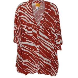Ruby Rd Top size 2X Semi Sheer cinnamon brown off white print